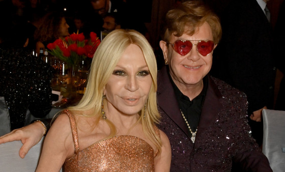 Donatella Versace and Elton John at the Elton John AIDS Foundation’s Oscar Viewing Party, March 2023