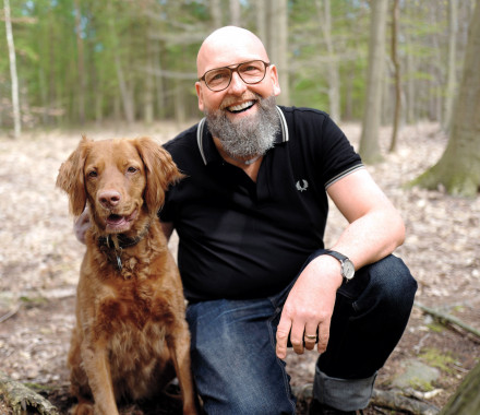 Marc Franke,  the Düsseldorf Patient, with  his dog, Motte